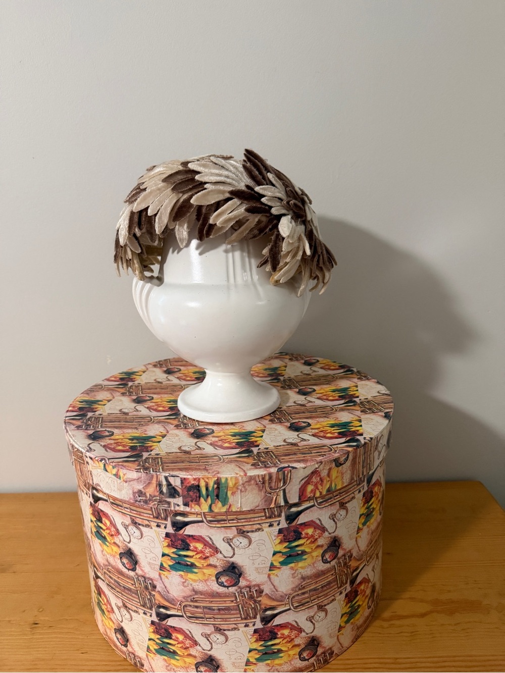 Elegant Brown and Cream Feathered Cocktail Headpiece